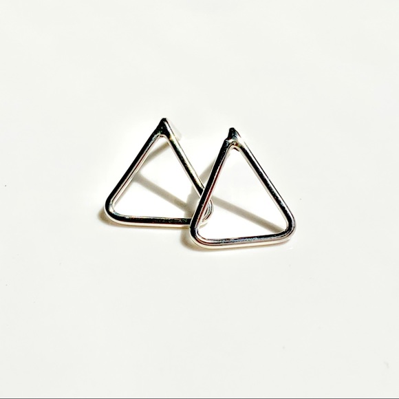 925 Sterling Silver Triangle Studs - Picture 3 of 7